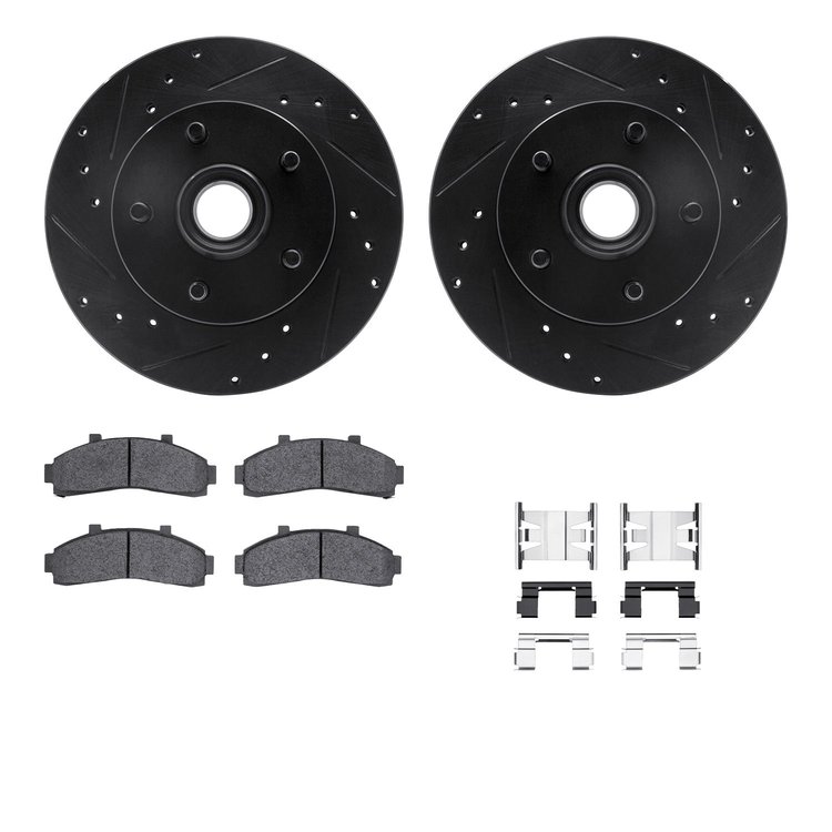 8312-54100 Drilled/Slotted Brake Rotors with 3000-Series Ceramic Brake Pads Kit & Hardware [Black], 1995-1997 Ford/Lincoln/Mercu