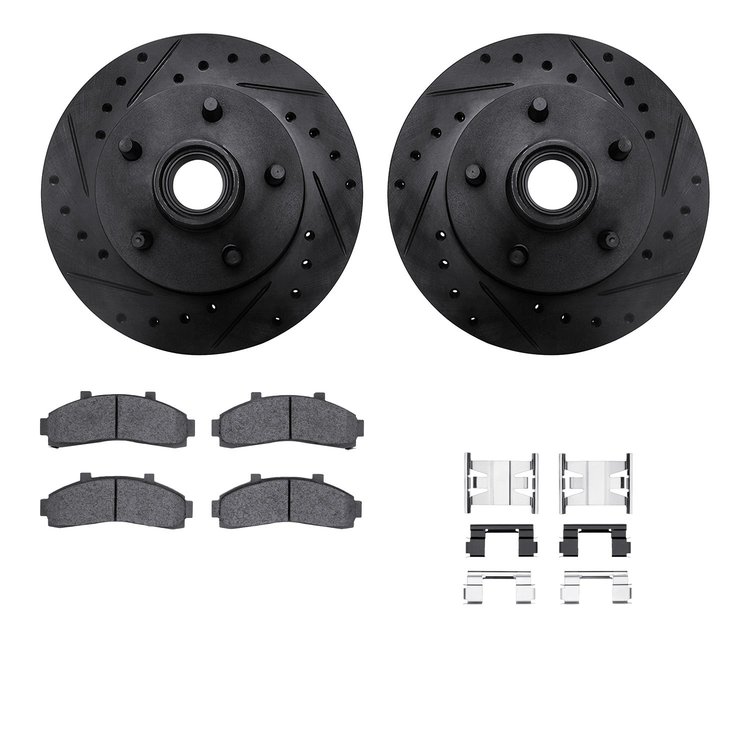 8312-54101 Drilled/Slotted Brake Rotors with 3000-Series Ceramic Brake Pads Kit & Hardware [Black], 1995-1997 Ford/Lincoln/Mercu