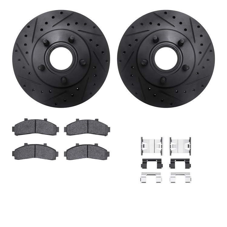 8312-54102 Drilled/Slotted Brake Rotors with 3000-Series Ceramic Brake Pads Kit & Hardware [Black], 1995-1997 Ford/Lincoln/Mercu