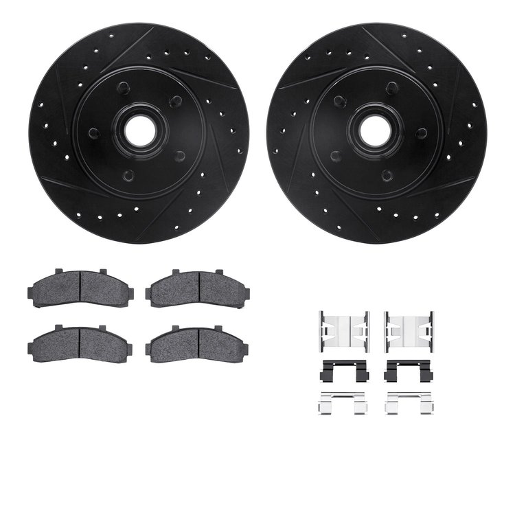 8312-54103 Drilled/Slotted Brake Rotors with 3000-Series Ceramic Brake Pads Kit & Hardware [Black], 1995-2002 Ford/Lincoln/Mercu