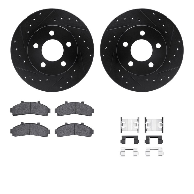 8312-54104 Drilled/Slotted Brake Rotors with 3000-Series Ceramic Brake Pads Kit & Hardware [Black], 1995-2002 Ford/Lincoln/Mercu