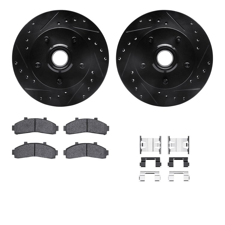 8312-54106 Drilled/Slotted Brake Rotors with 3000-Series Ceramic Brake Pads Kit & Hardware [Black], 1998-2002 Ford/Lincoln/Mercu