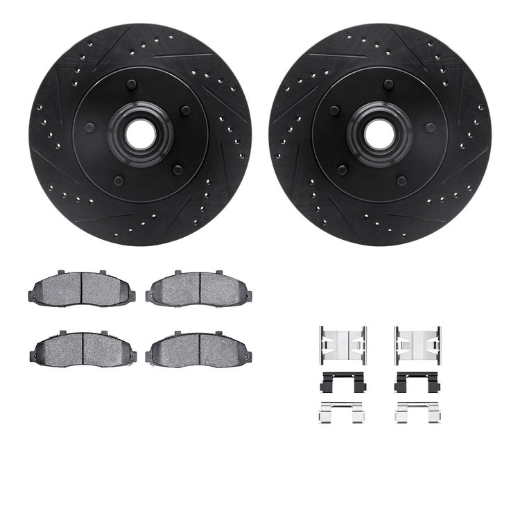 8312-54110 Drilled/Slotted Brake Rotors with 3000-Series Ceramic Brake Pads Kit & Hardware [Black], 1997-1999 Ford/Lincoln/Mercu