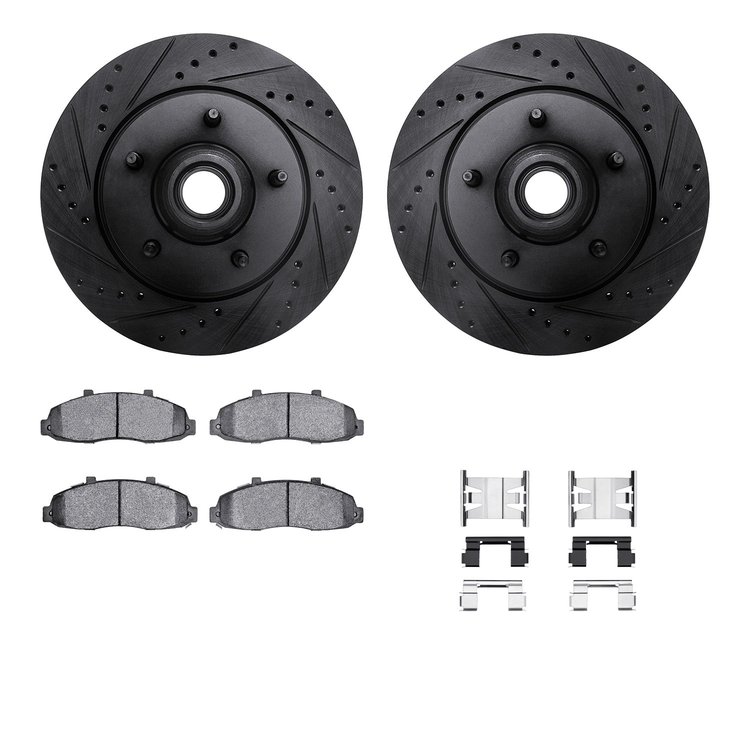8312-54111 Drilled/Slotted Brake Rotors with 3000-Series Ceramic Brake Pads Kit & Hardware [Black], 1997-1999 Ford/Lincoln/Mercu