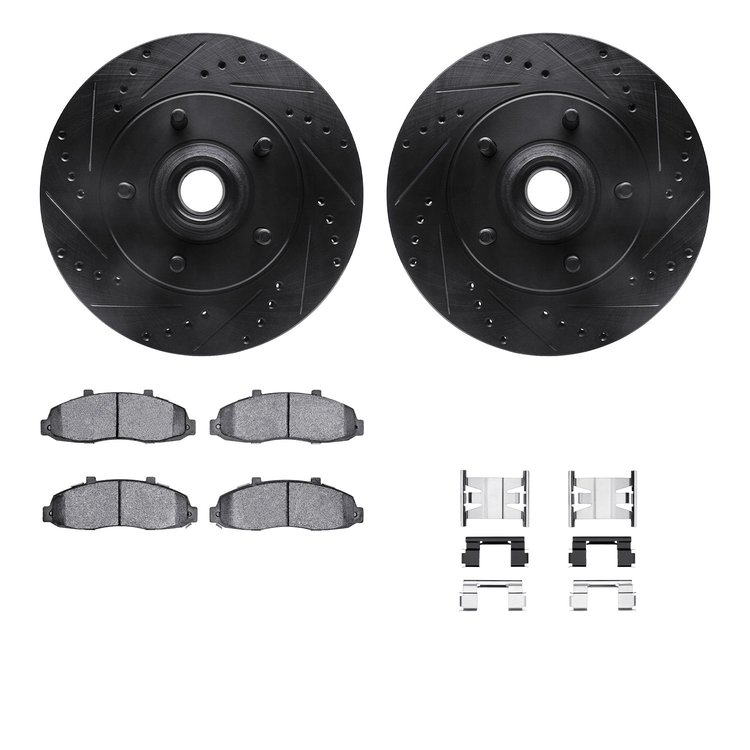 8312-54113 Drilled/Slotted Brake Rotors with 3000-Series Ceramic Brake Pads Kit & Hardware [Black], 2000-2004 Ford/Lincoln/Mercu