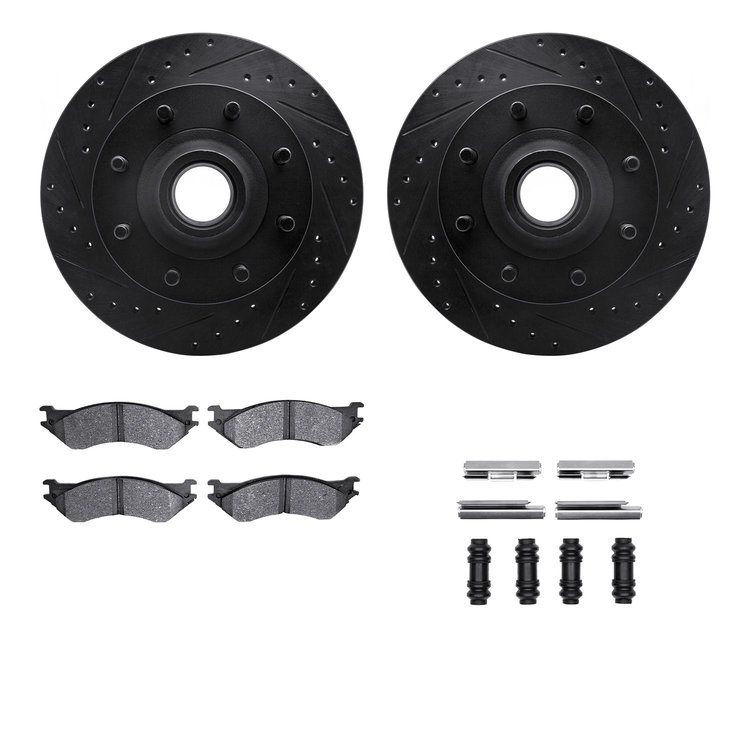 8312-54114 Drilled/Slotted Brake Rotors with 3000-Series Ceramic Brake Pads Kit & Hardware [Black], 2000-2004 Ford/Lincoln/Mercu