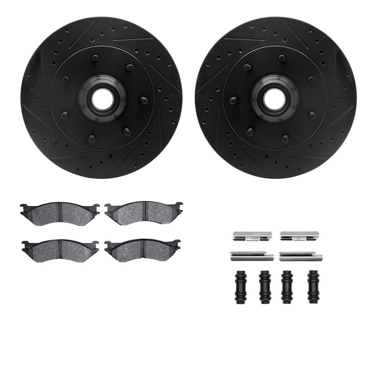 8312-54115 Drilled/Slotted Brake Rotors with 3000-Series Ceramic Brake Pads Kit & Hardware [Black], 1997-2004 Ford/Lincoln/Mercu