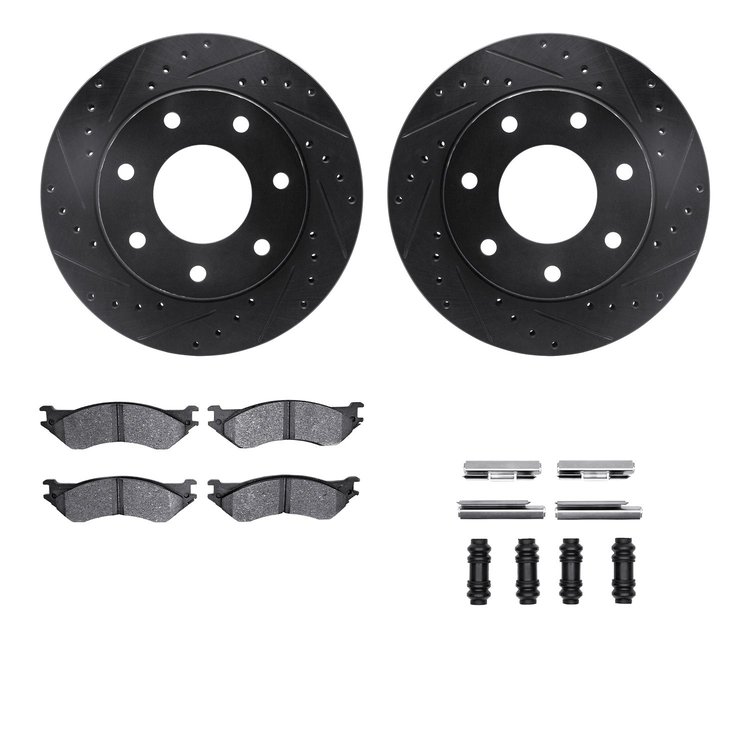 8312-54116 Drilled/Slotted Brake Rotors with 3000-Series Ceramic Brake Pads Kit & Hardware [Black], 1997-2004 Ford/Lincoln/Mercu