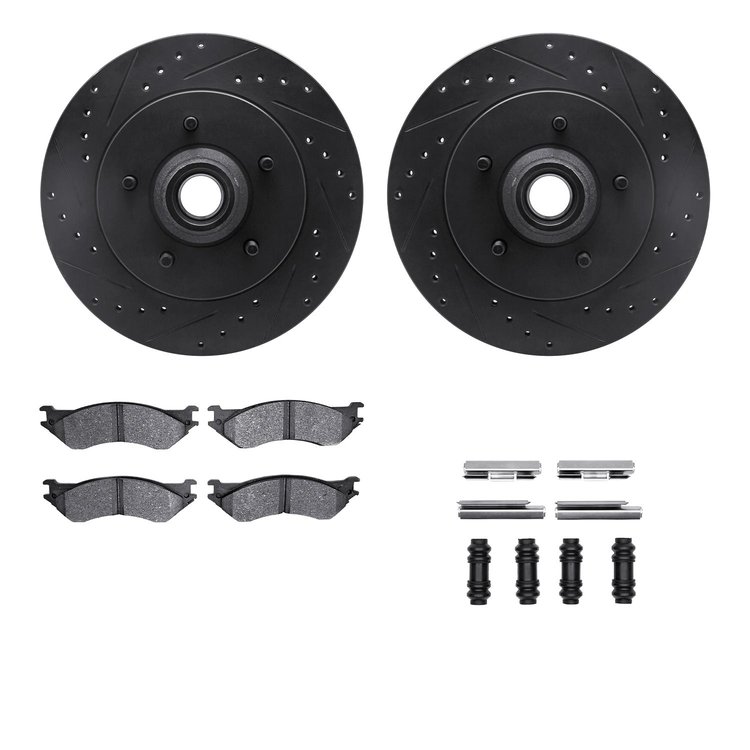 8312-54117 Drilled/Slotted Brake Rotors with 3000-Series Ceramic Brake Pads Kit & Hardware [Black], 1997-2000 Ford/Lincoln/Mercu