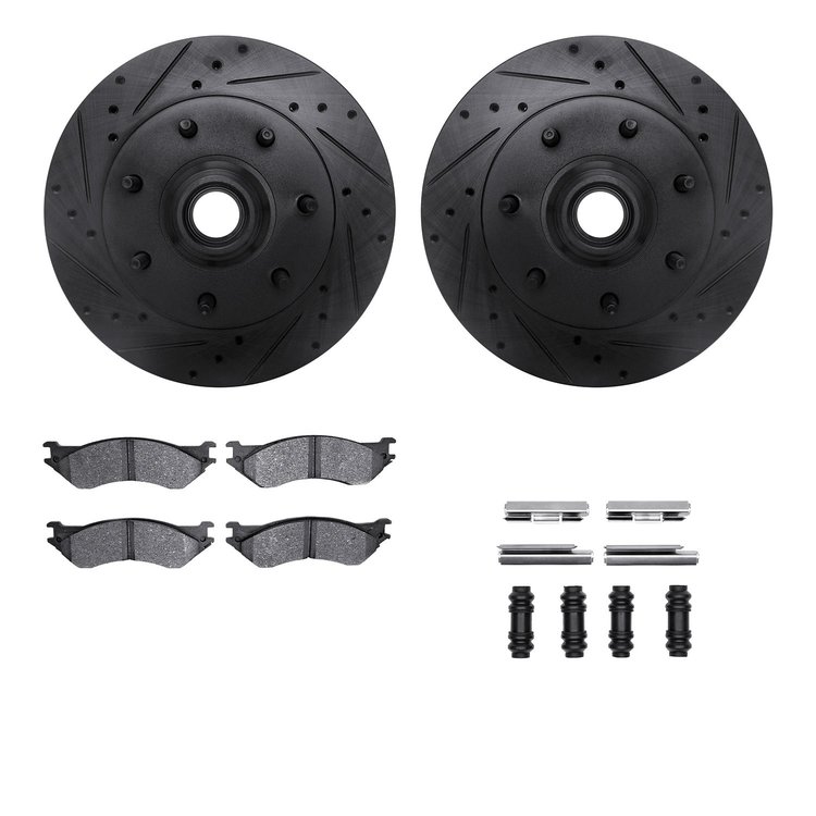 8312-54118 Drilled/Slotted Brake Rotors with 3000-Series Ceramic Brake Pads Kit & Hardware [Black], 1997-2002 Ford/Lincoln/Mercu