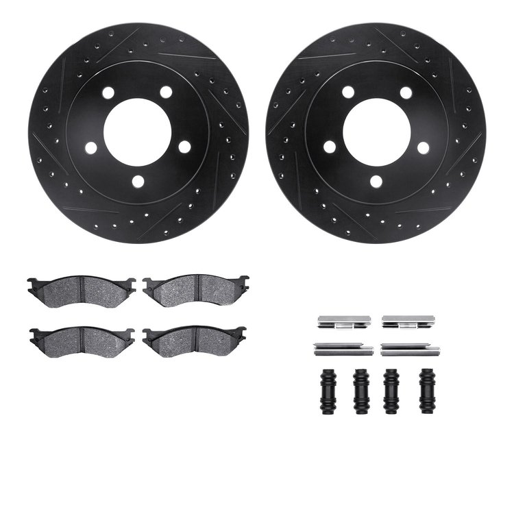 8312-54120 Drilled/Slotted Brake Rotors with 3000-Series Ceramic Brake Pads Kit & Hardware [Black], 1997-2002 Ford/Lincoln/Mercu