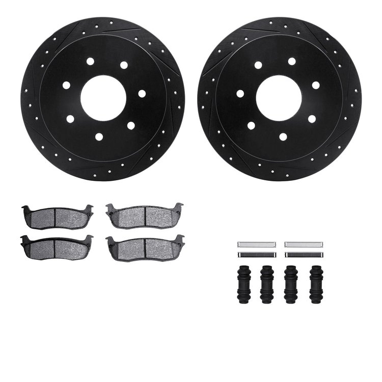 8312-54121 Drilled/Slotted Brake Rotors with 3000-Series Ceramic Brake Pads Kit & Hardware [Black], 1997-2004 Ford/Lincoln/Mercu
