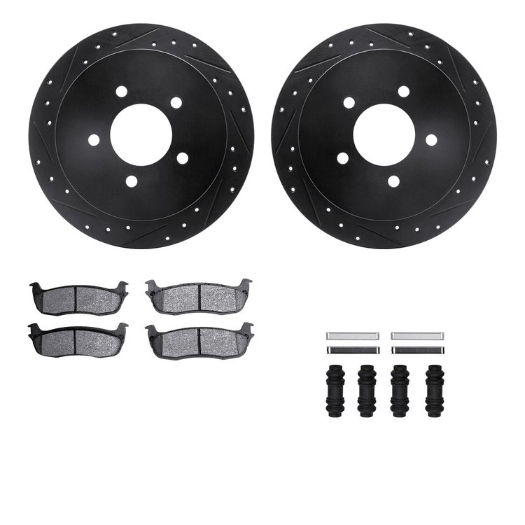 8312-54122 Drilled/Slotted Brake Rotors with 3000-Series Ceramic Brake Pads Kit & Hardware [Black], 1997-2004 Ford/Lincoln/Mercu