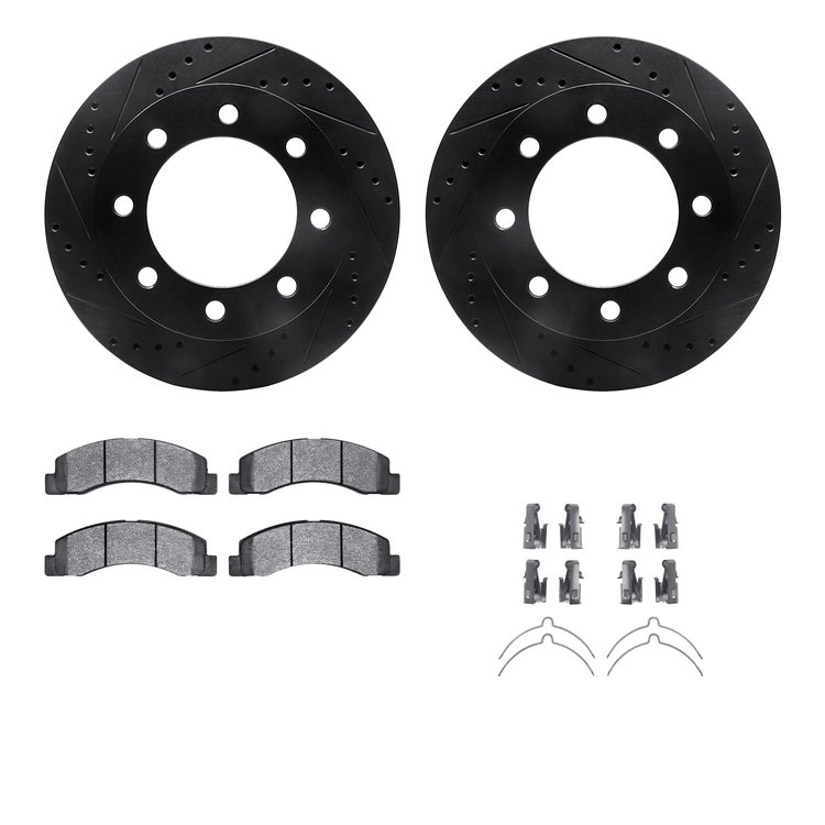 8312-54123 Drilled/Slotted Brake Rotors with 3000-Series Ceramic Brake Pads Kit & Hardware [Black], 1999-1999 Ford/Lincoln/Mercu