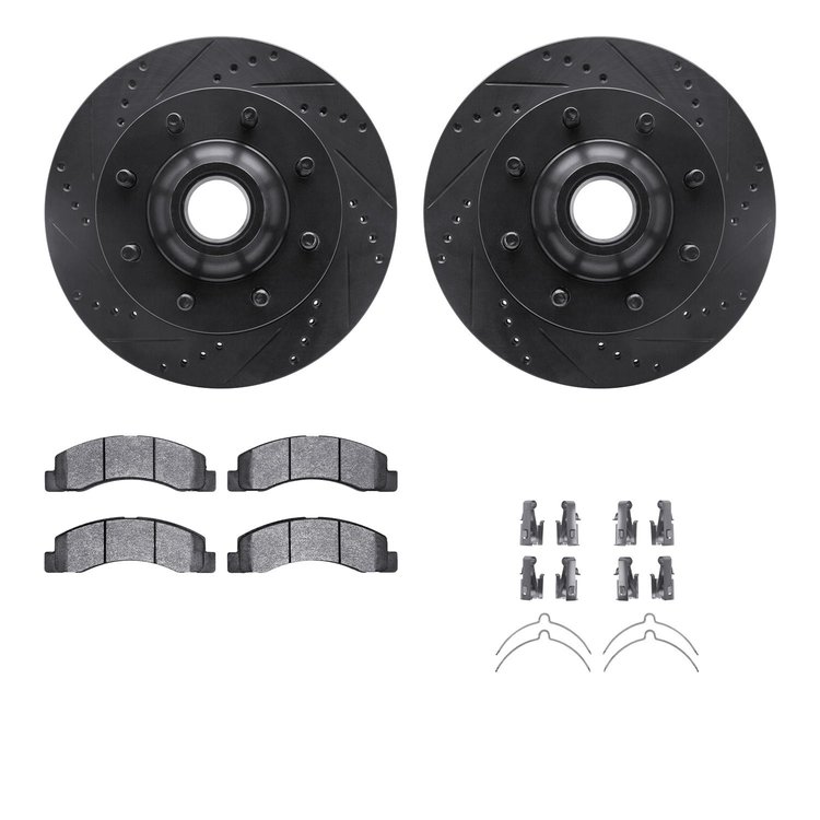 8312-54124 Drilled/Slotted Brake Rotors with 3000-Series Ceramic Brake Pads Kit & Hardware [Black], 1999-2002 Ford/Lincoln/Mercu