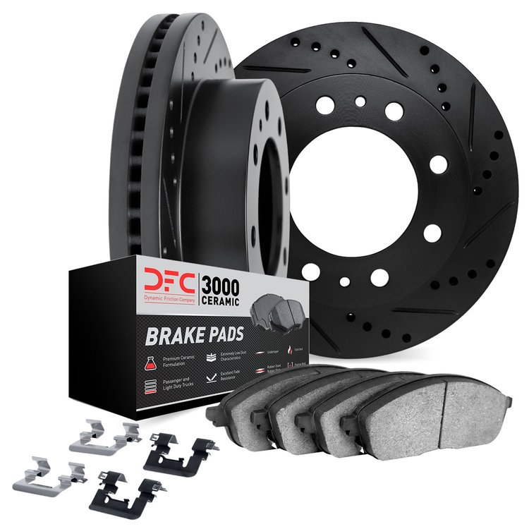 8312-54125 Drilled/Slotted Brake Rotors with 3000-Series Ceramic Brake Pads Kit & Hardware [Black], 1999-2002 Ford/Lincoln/Mercu