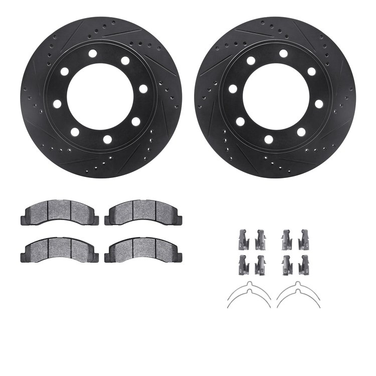 8312-54127 Drilled/Slotted Brake Rotors with 3000-Series Ceramic Brake Pads Kit & Hardware [Black], 1999-2005 Ford/Lincoln/Mercu