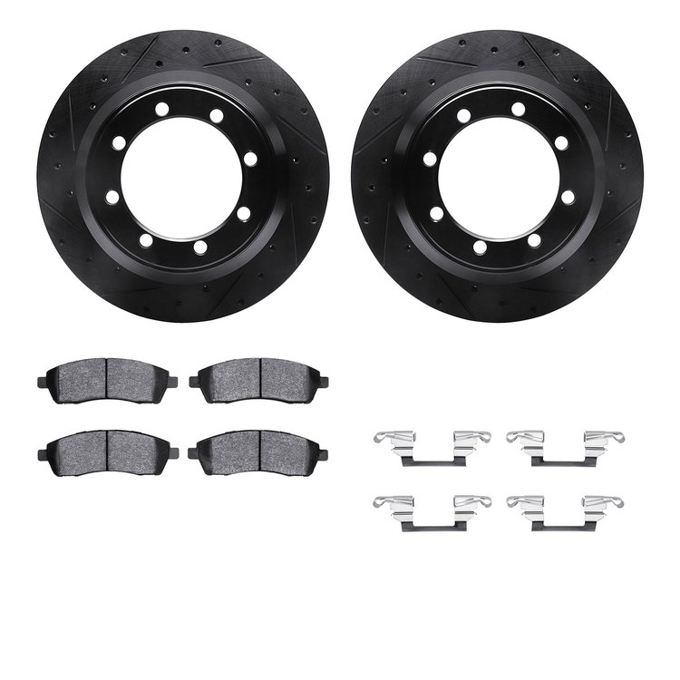 8312-54130 Drilled/Slotted Brake Rotors with 3000-Series Ceramic Brake Pads Kit & Hardware [Black], 1999-2004 Ford/Lincoln/Mercu