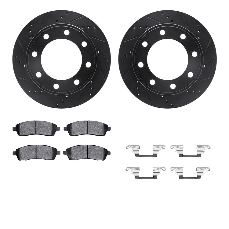 8312-54131 Drilled/Slotted Brake Rotors with 3000-Series Ceramic Brake Pads Kit & Hardware [Black], 1999-2005 Ford/Lincoln/Mercu