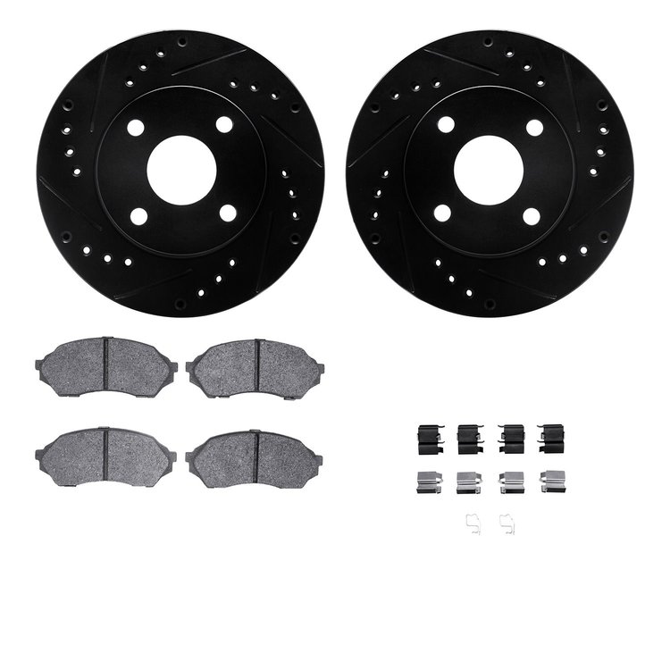8312-54132 Drilled/Slotted Brake Rotors with 3000-Series Ceramic Brake Pads Kit & Hardware [Black], 1999-2001 Ford/Lincoln/Mercu