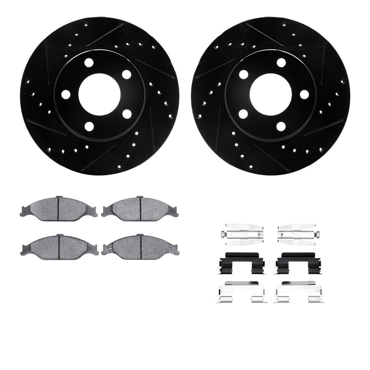 8312-54135 Drilled/Slotted Brake Rotors with 3000-Series Ceramic Brake Pads Kit & Hardware [Black], 1999-2004 Ford/Lincoln/Mercu