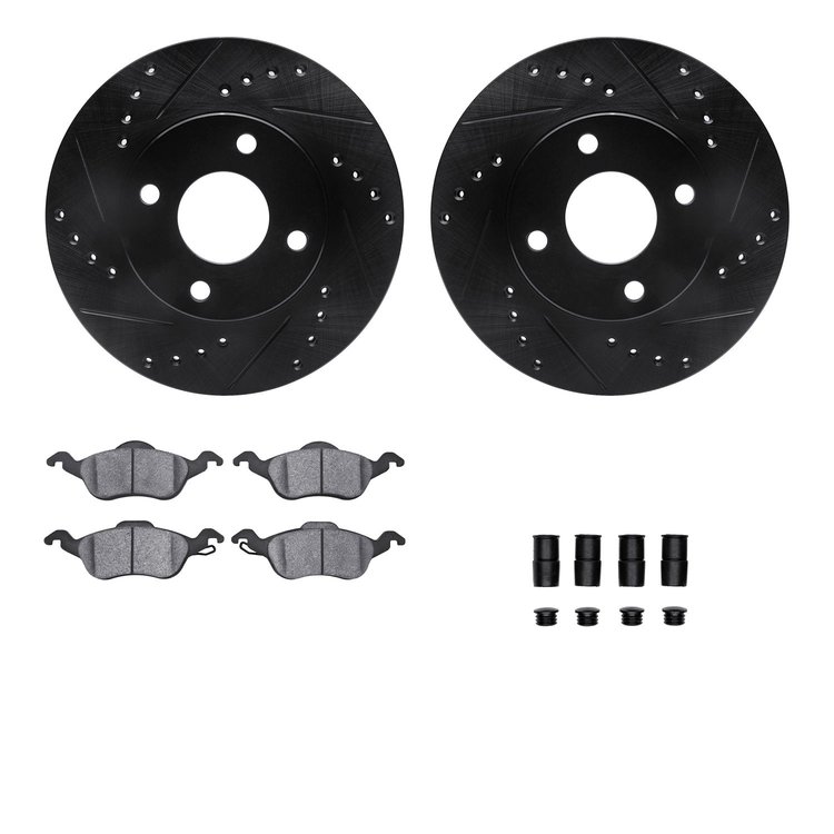 8312-54138 Drilled/Slotted Brake Rotors with 3000-Series Ceramic Brake Pads Kit & Hardware [Black], 2000-2004 Ford/Lincoln/Mercu