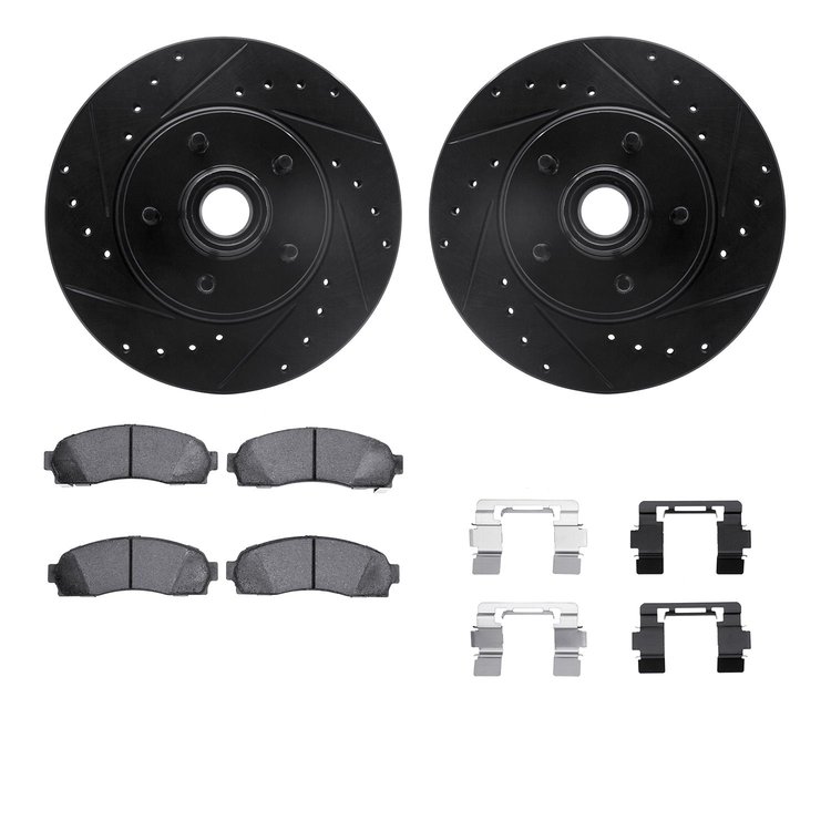 8312-54141 Drilled/Slotted Brake Rotors with 3000-Series Ceramic Brake Pads Kit & Hardware [Black], 2003-2011 Ford/Lincoln/Mercu