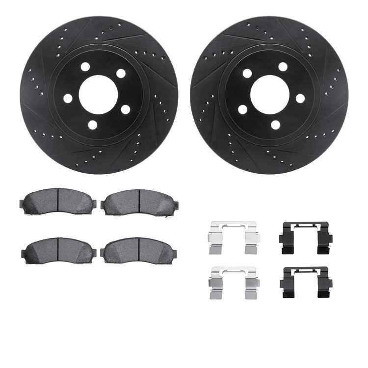 8312-54142 Drilled/Slotted Brake Rotors with 3000-Series Ceramic Brake Pads Kit & Hardware [Black], 2003-2011 Ford/Lincoln/Mercu