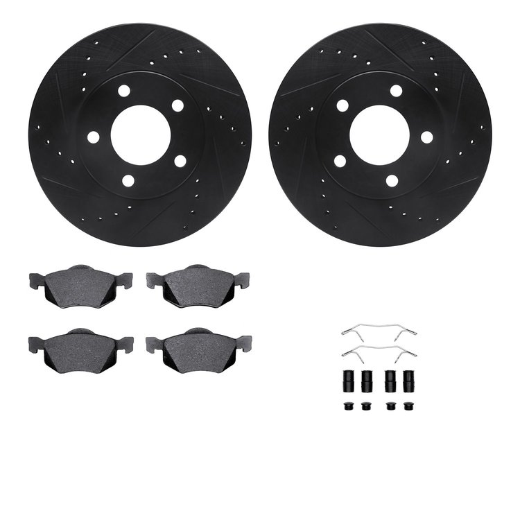 8312-54144 Drilled/Slotted Brake Rotors with 3000-Series Ceramic Brake Pads Kit & Hardware [Black], 2001-2007 Ford/Lincoln/Mercu