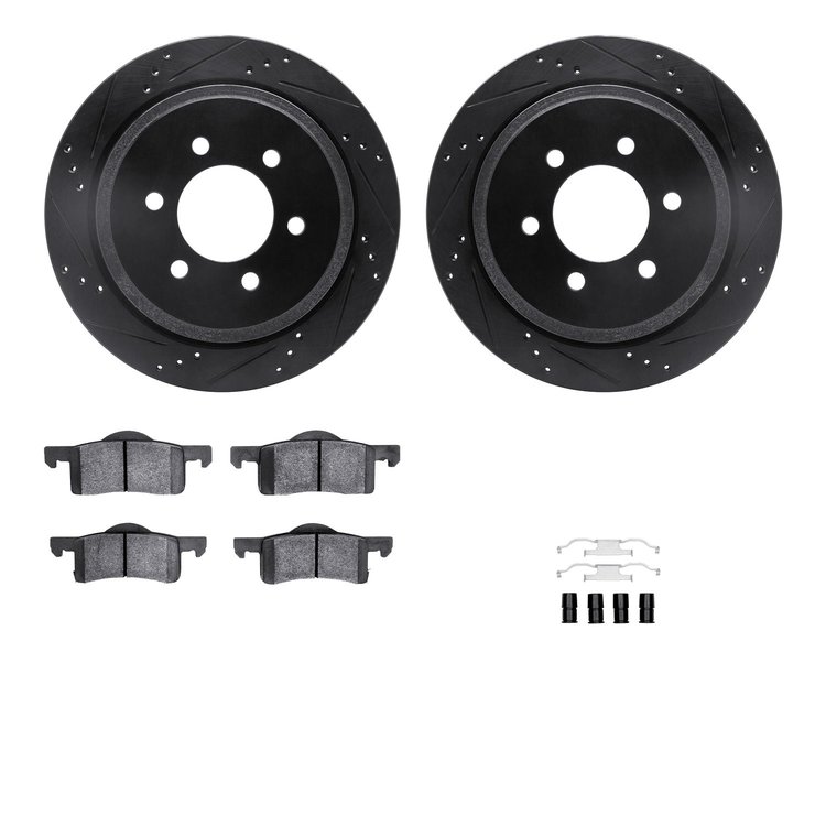 8312-54149 Drilled/Slotted Brake Rotors with 3000-Series Ceramic Brake Pads Kit & Hardware [Black], 2002-2006 Ford/Lincoln/Mercu