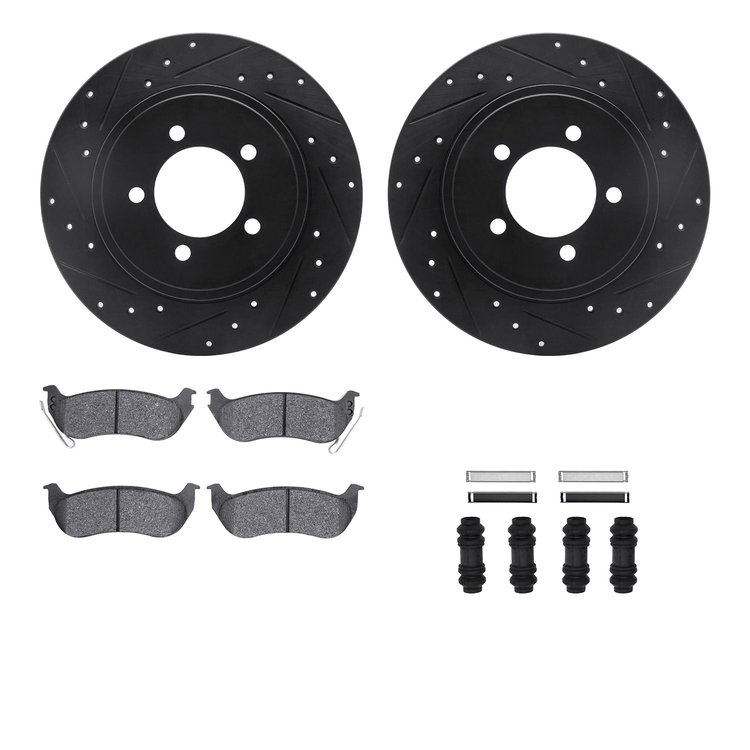 8312-54151 Drilled/Slotted Brake Rotors with 3000-Series Ceramic Brake Pads Kit & Hardware [Black], 2006-2010 Ford/Lincoln/Mercu