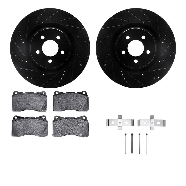 8312-54154 Drilled/Slotted Brake Rotors with 3000-Series Ceramic Brake Pads Kit & Hardware [Black], 2007-2014 Ford/Lincoln/Mercu