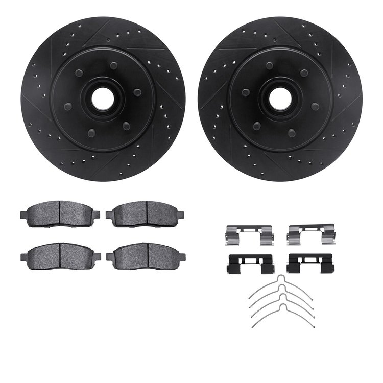 8312-54155 Drilled/Slotted Brake Rotors with 3000-Series Ceramic Brake Pads Kit & Hardware [Black], 2004-2008 Ford/Lincoln/Mercu
