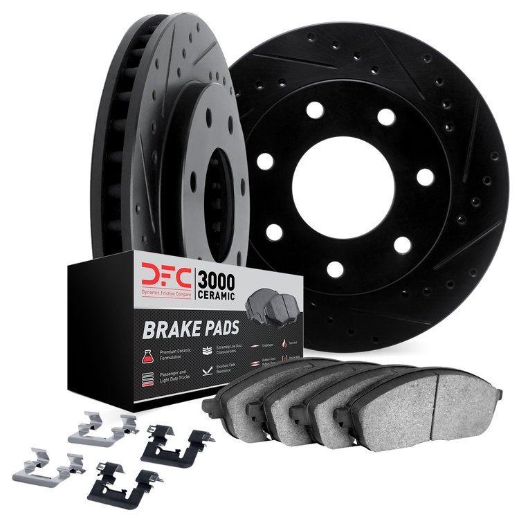 8312-54156 Drilled/Slotted Brake Rotors with 3000-Series Ceramic Brake Pads Kit & Hardware [Black], 2004-2008 Ford/Lincoln/Mercu
