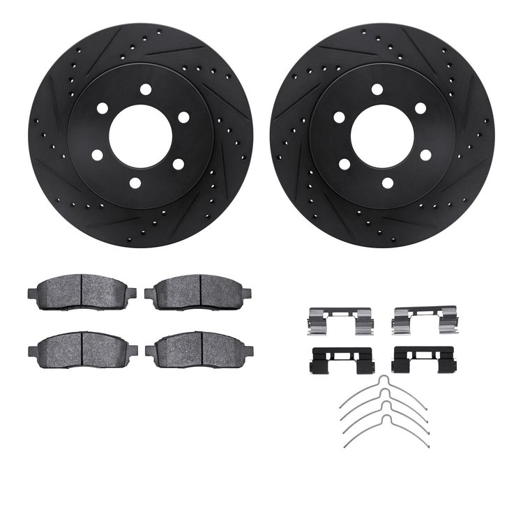 8312-54157 Drilled/Slotted Brake Rotors with 3000-Series Ceramic Brake Pads Kit & Hardware [Black], 2004-2008 Ford/Lincoln/Mercu