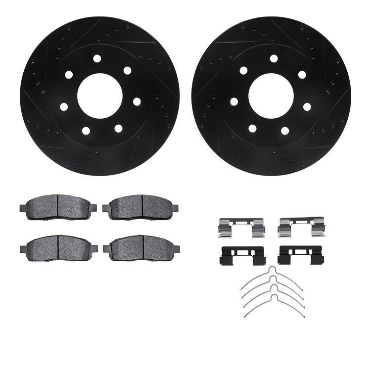 8312-54158 Drilled/Slotted Brake Rotors with 3000-Series Ceramic Brake Pads Kit & Hardware [Black], 2004-2008 Ford/Lincoln/Mercu