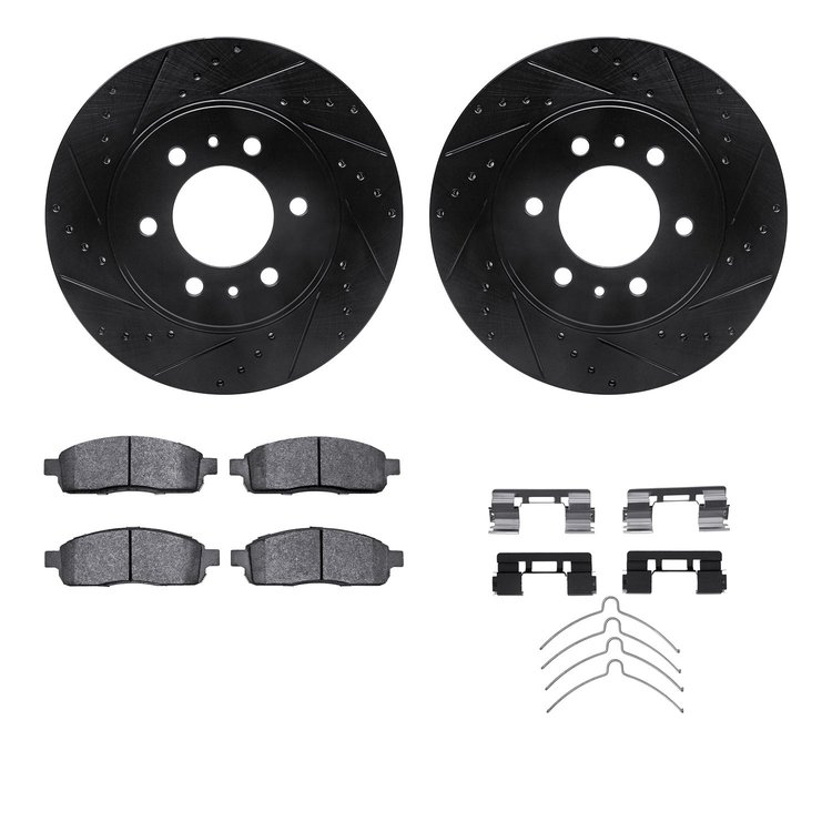 8312-54159 Drilled/Slotted Brake Rotors with 3000-Series Ceramic Brake Pads Kit & Hardware [Black], 2009-2009 Ford/Lincoln/Mercu