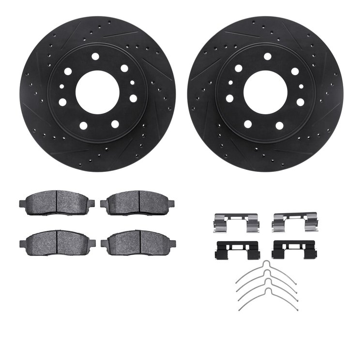 8312-54160 Drilled/Slotted Brake Rotors with 3000-Series Ceramic Brake Pads Kit & Hardware [Black], 2009-2009 Ford/Lincoln/Mercu