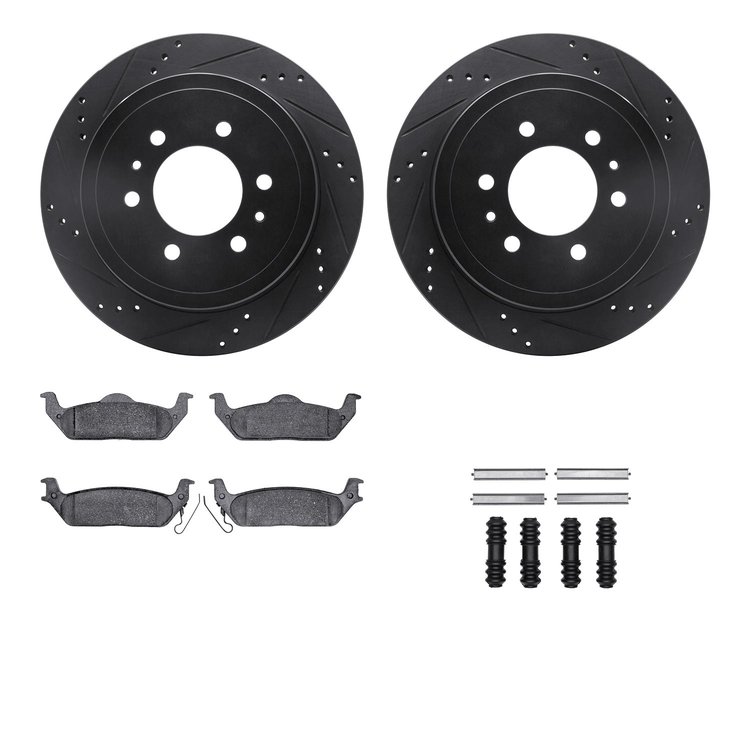 8312-54161 Drilled/Slotted Brake Rotors with 3000-Series Ceramic Brake Pads Kit & Hardware [Black], 2004-2011 Ford/Lincoln/Mercu