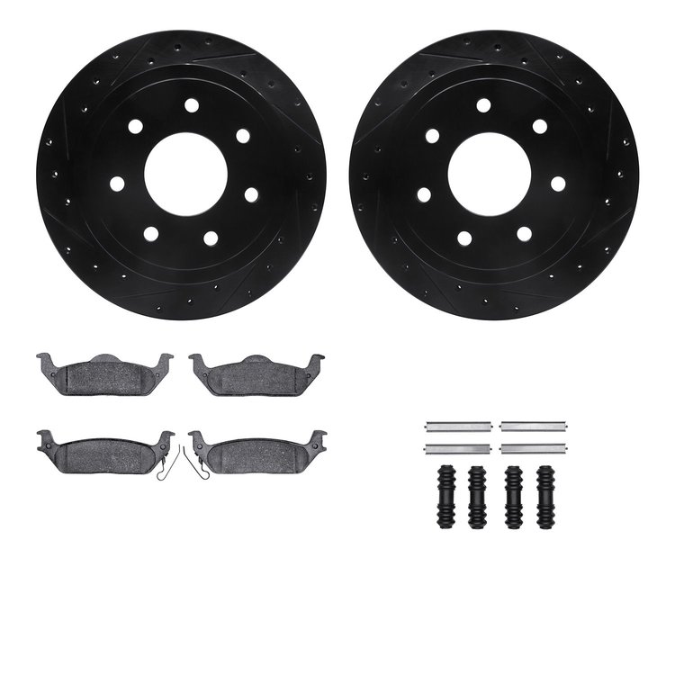 8312-54162 Drilled/Slotted Brake Rotors with 3000-Series Ceramic Brake Pads Kit & Hardware [Black], 2004-2011 Ford/Lincoln/Mercu