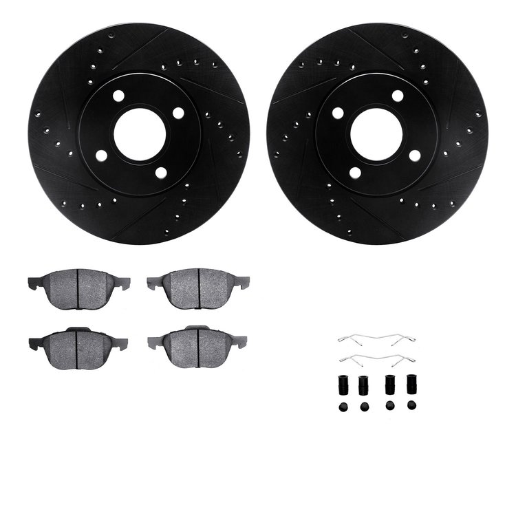 8312-54165 Drilled/Slotted Brake Rotors with 3000-Series Ceramic Brake Pads Kit & Hardware [Black], 2005-2012 Ford/Lincoln/Mercu