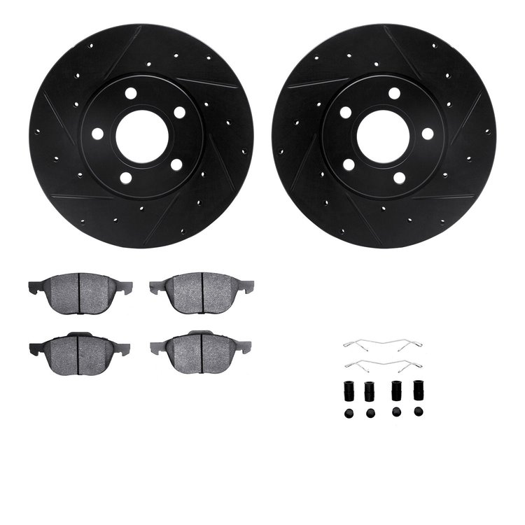 8312-54166 Drilled/Slotted Brake Rotors with 3000-Series Ceramic Brake Pads Kit & Hardware [Black], 2012-2018 Multiple Makes/Mod