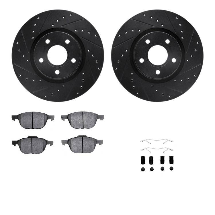 8312-54167 Drilled/Slotted Brake Rotors with 3000-Series Ceramic Brake Pads Kit & Hardware [Black], 2004-2019 Multiple Makes/Mod