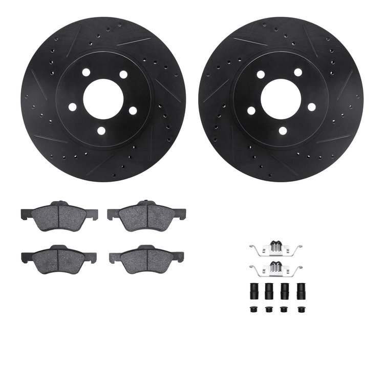 8312-54169 Drilled/Slotted Brake Rotors with 3000-Series Ceramic Brake Pads Kit & Hardware [Black], 2005-2012 Ford/Lincoln/Mercu