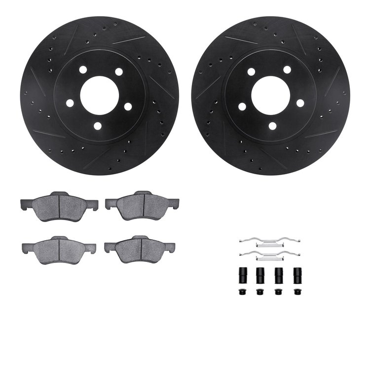 8312-54172 Drilled/Slotted Brake Rotors with 3000-Series Ceramic Brake Pads Kit & Hardware [Black], 2009-2012 Ford/Lincoln/Mercu