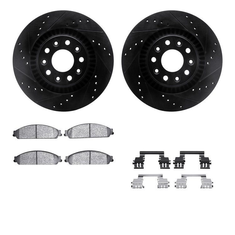 8312-54176 Drilled/Slotted Brake Rotors with 3000-Series Ceramic Brake Pads Kit & Hardware [Black], 2008-2009 Ford/Lincoln/Mercu