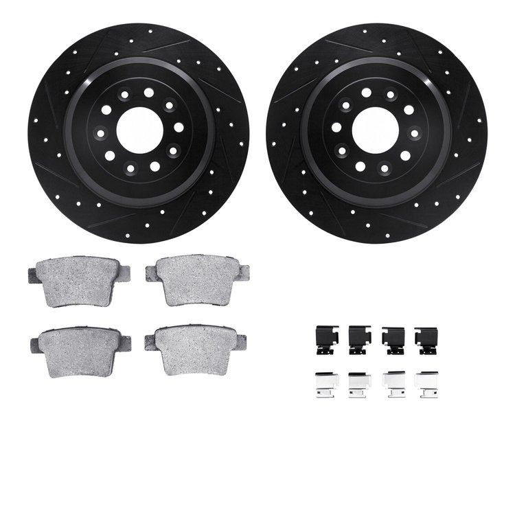 8312-54177 Drilled/Slotted Brake Rotors with 3000-Series Ceramic Brake Pads Kit & Hardware [Black], 2005-2009 Ford/Lincoln/Mercu