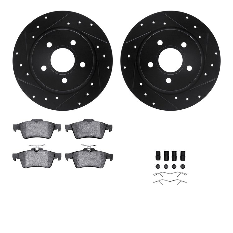 8312-54178 Drilled/Slotted Brake Rotors with 3000-Series Ceramic Brake Pads Kit & Hardware [Black], 2012-2018 Ford/Lincoln/Mercu