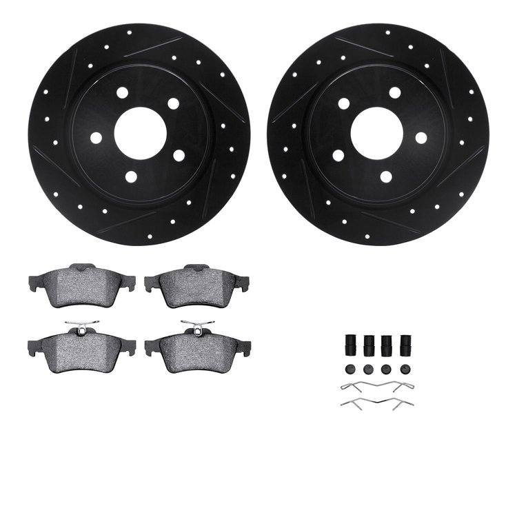 8312-54179 Drilled/Slotted Brake Rotors with 3000-Series Ceramic Brake Pads Kit & Hardware [Black], 2013-2018 Ford/Lincoln/Mercu