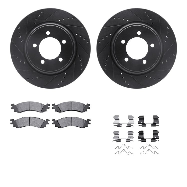 8312-54184 Drilled/Slotted Brake Rotors with 3000-Series Ceramic Brake Pads Kit & Hardware [Black], 2006-2010 Ford/Lincoln/Mercu